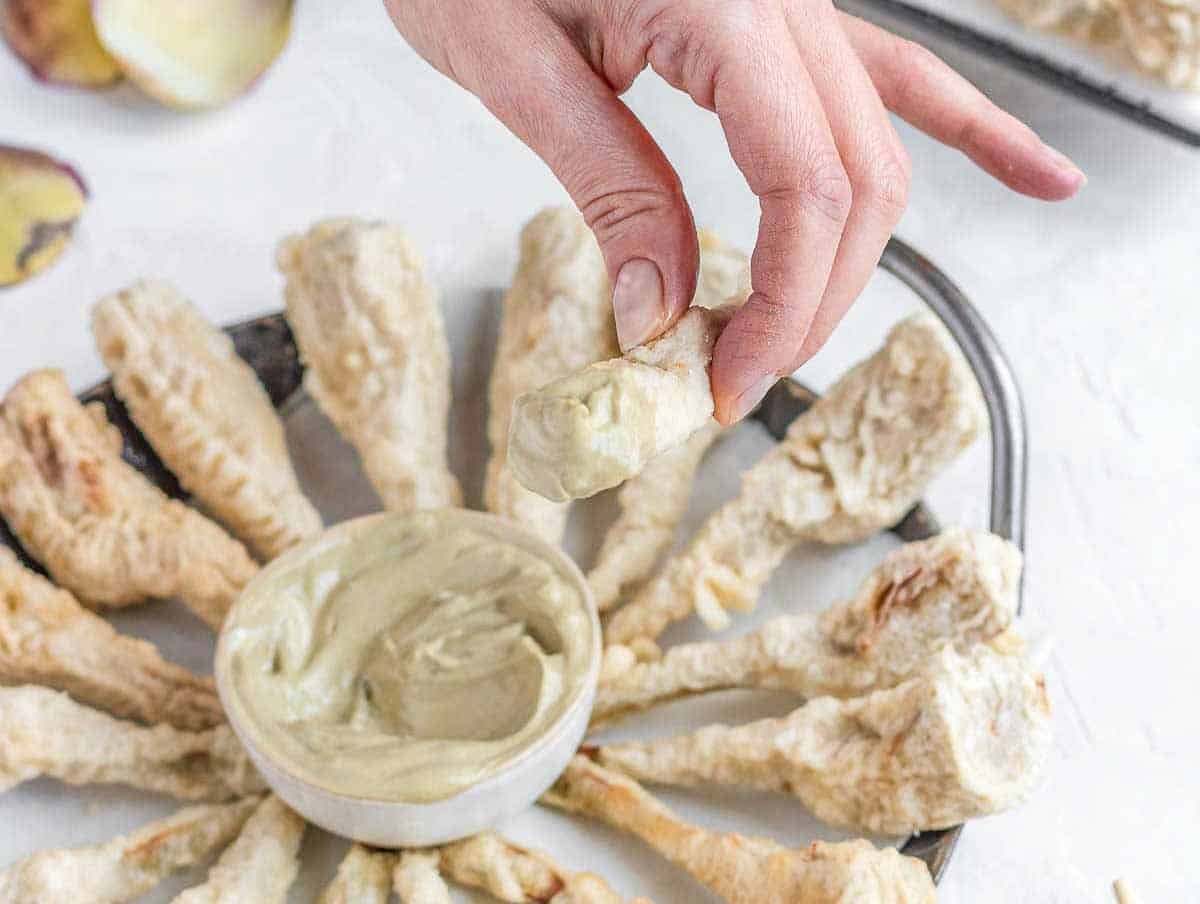Artichoke mayo and hand