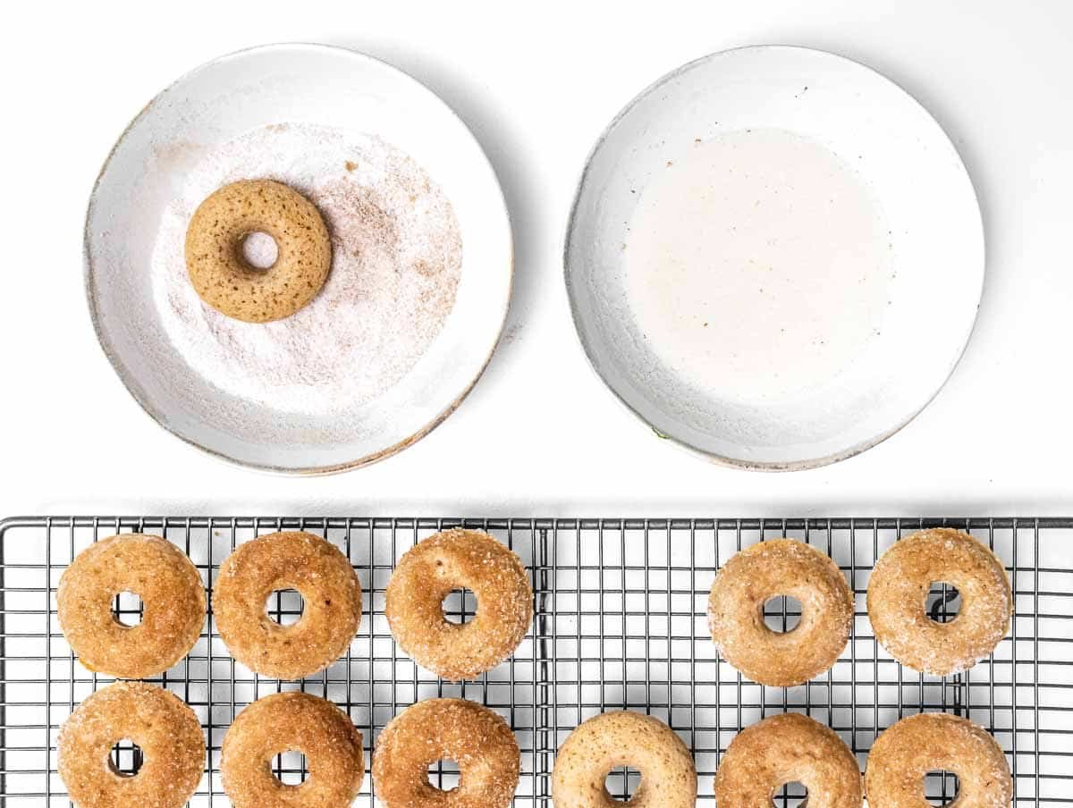 Donuts dipped in milk and cinnamon