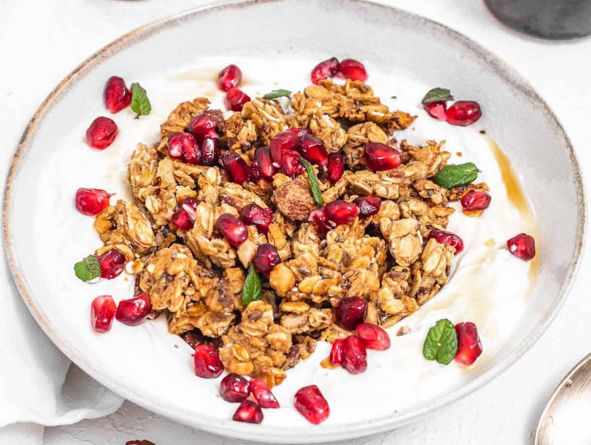 Granola with pomegranate seeds