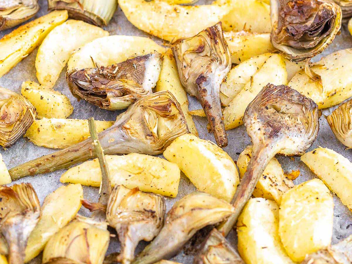 roasted artichokes and potatoes