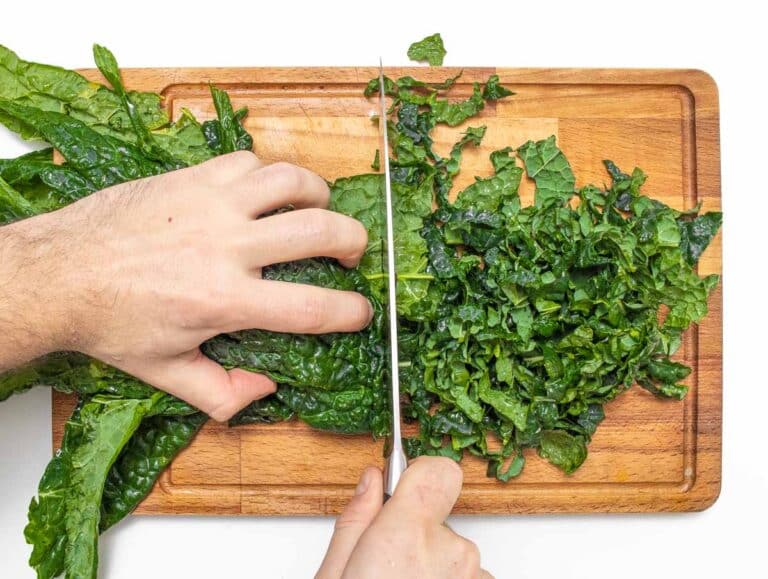 chopping kale with a knife