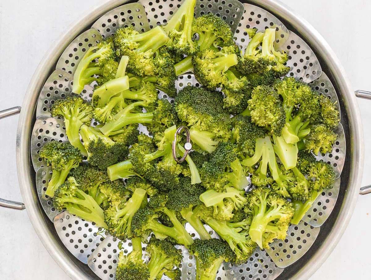 Steamed broccoli in basket