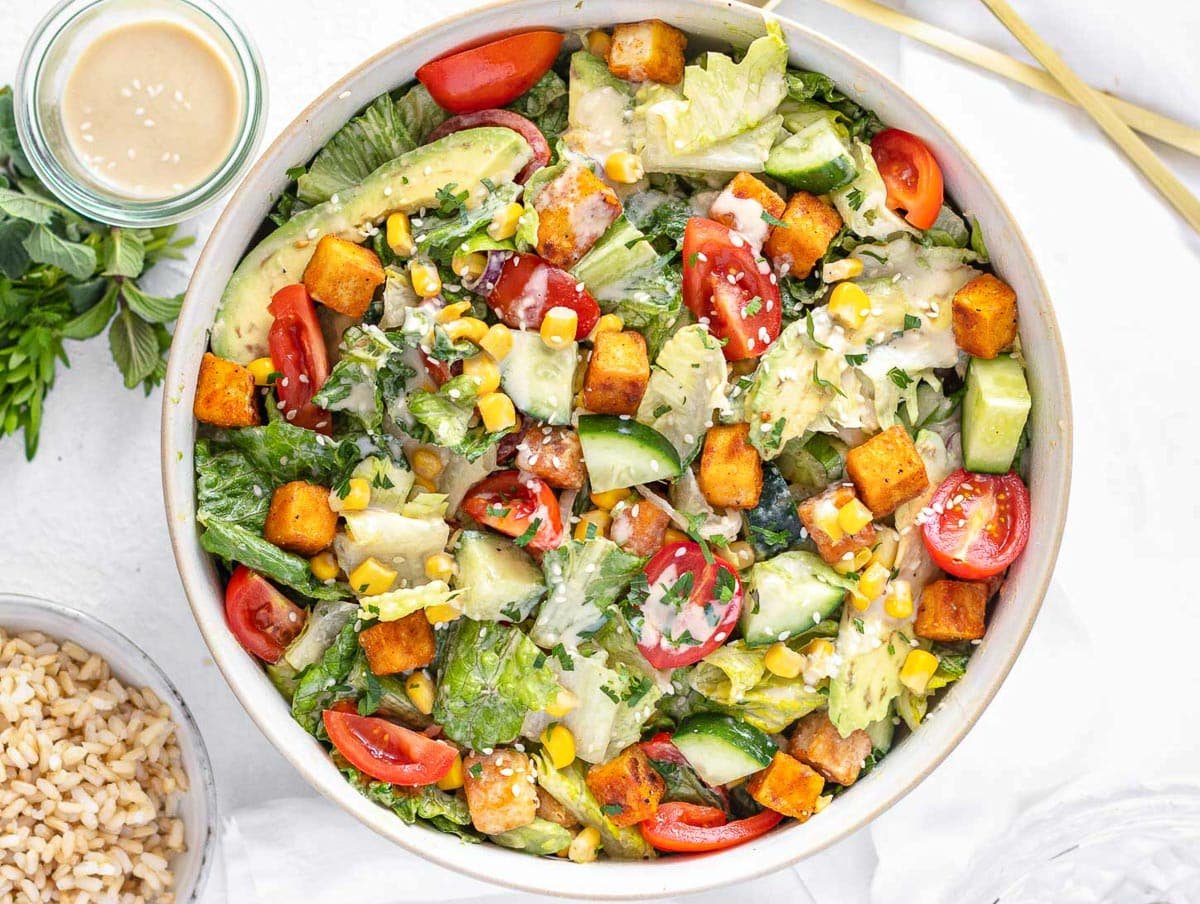 Tofu salad with tahini dressing