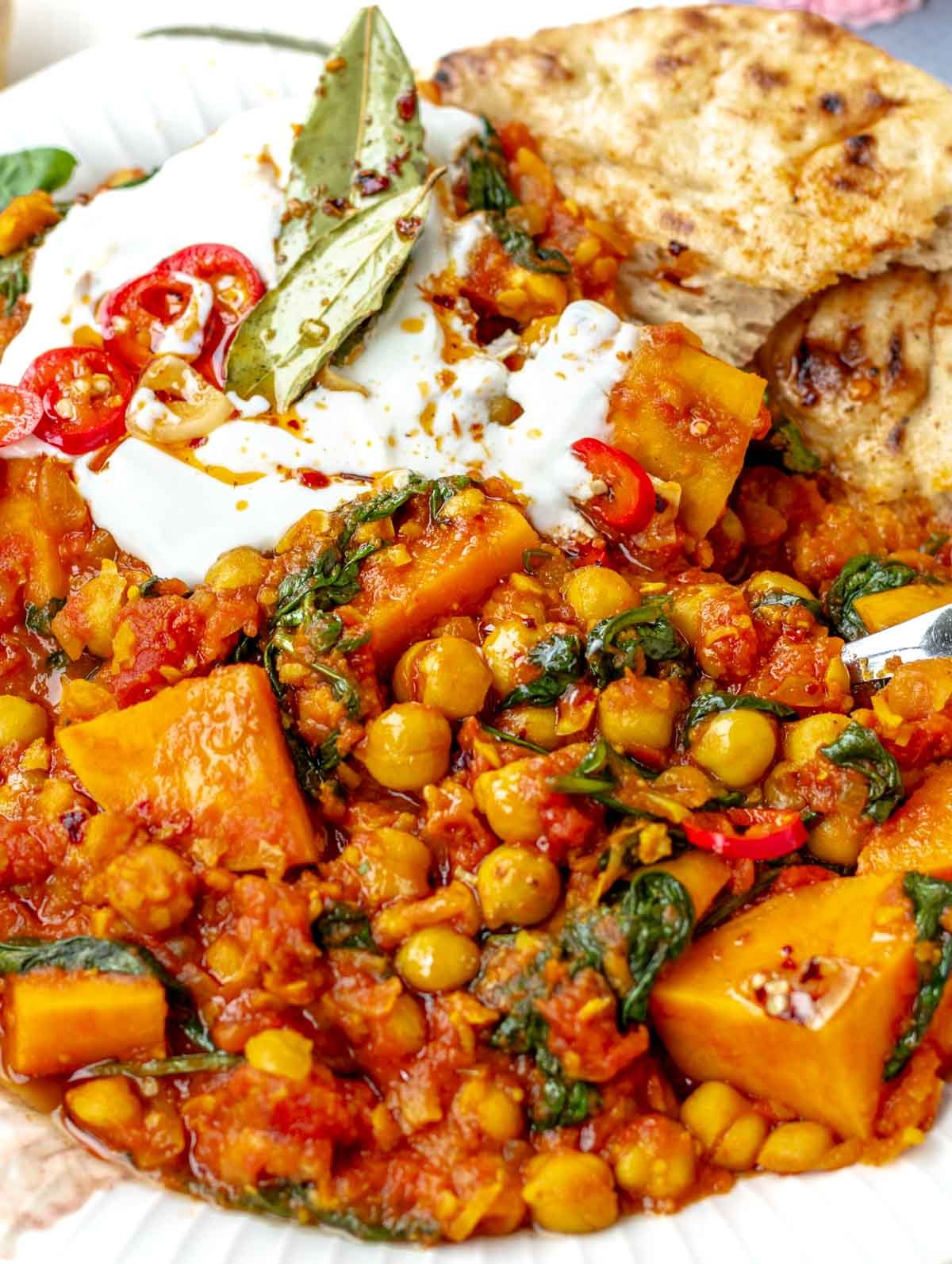 chickpea stew with sweet potatoes and Naan bread