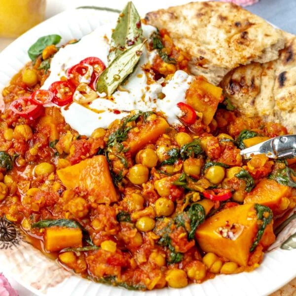 chickpea stew with sweet potato and Naan bread