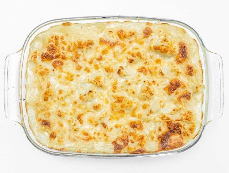 Cauliflower mac and cheese after baking