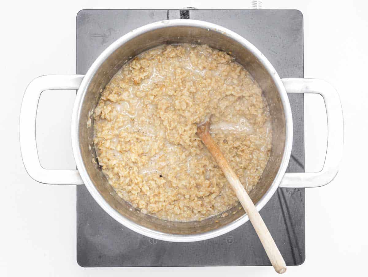 cooked oatmeal in a pot