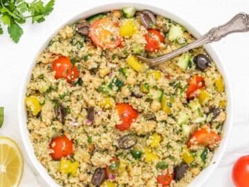 Quinoa chickpea salad with fork