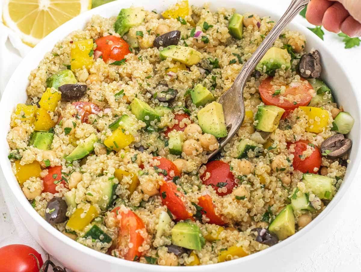 Quinoa chickpea salad with avocado