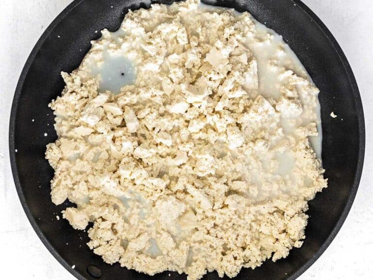 plant milk added to the crumbled tofu