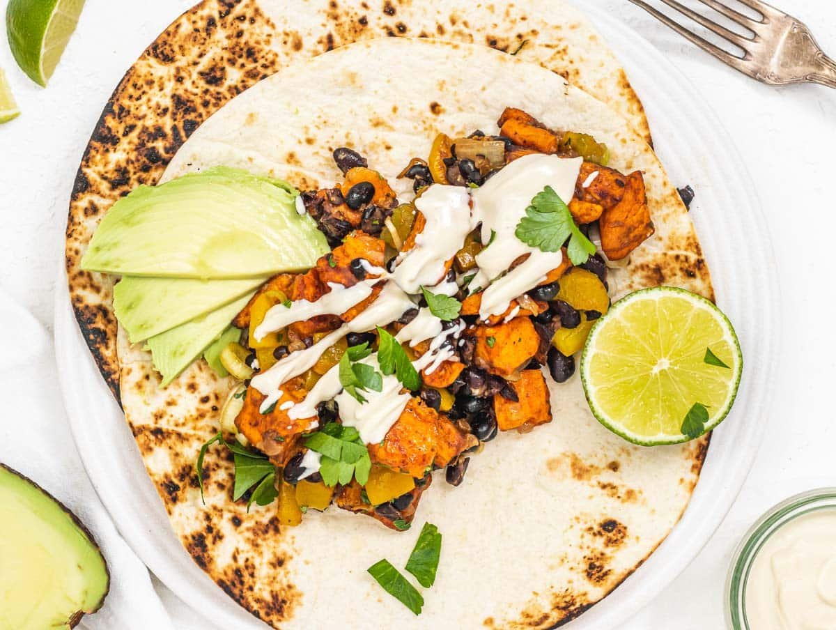 Sweet Potato Hash on tortilla