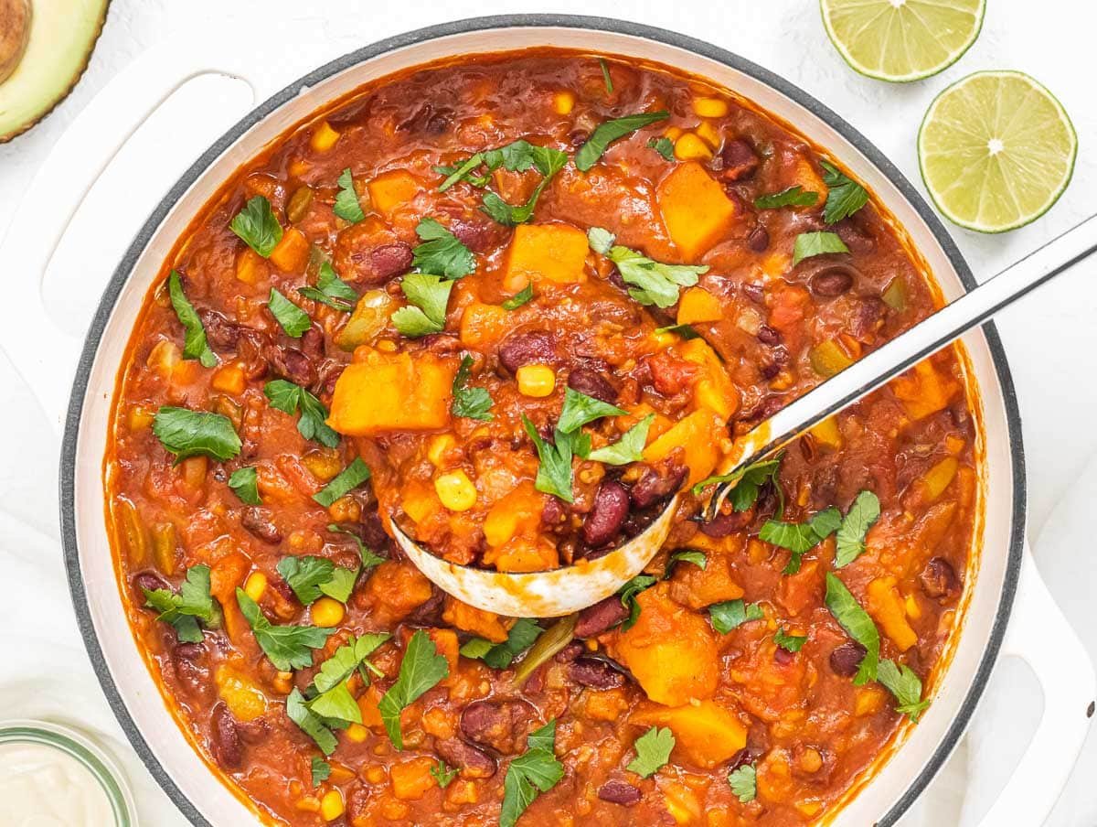 sweet potato chili in a dutch oven