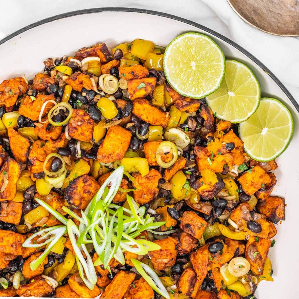 Sweet potato hash with scallions and lime