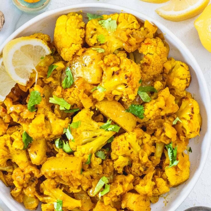 Aloo Gobi in a bowl with cilantro