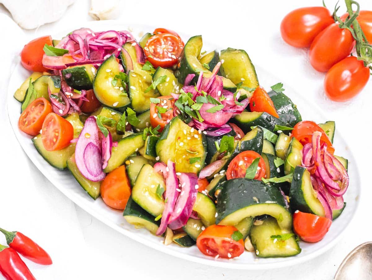 Asian cucumber salad with tomatoes