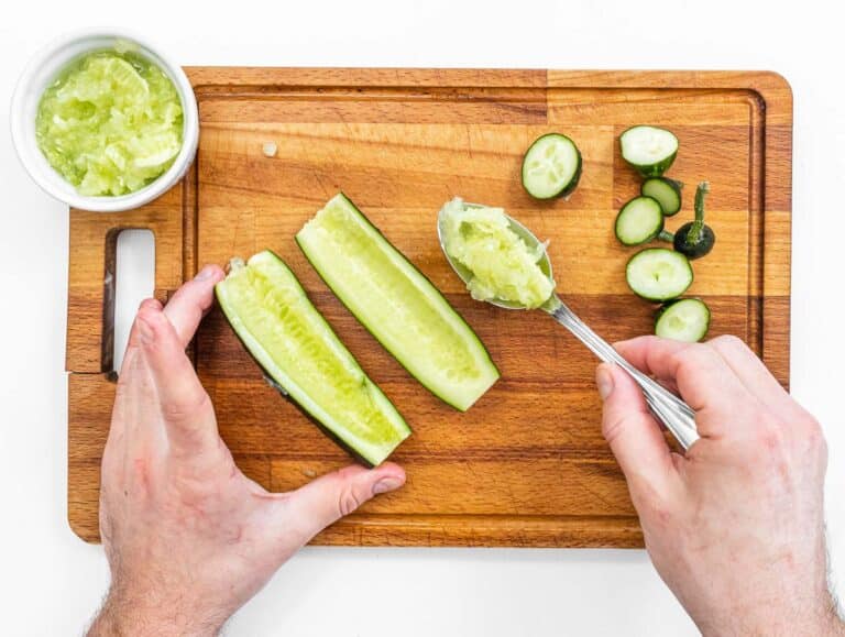 Core cucumber with silver spoon