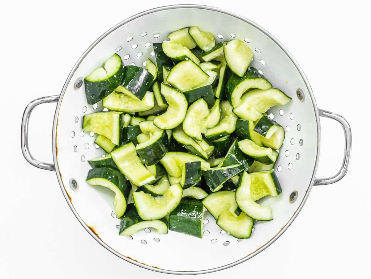 cucumber in a sift with salt