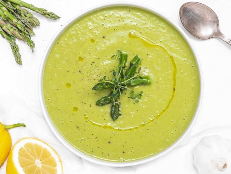 Asparagus Soup with asparagus tips and lemon