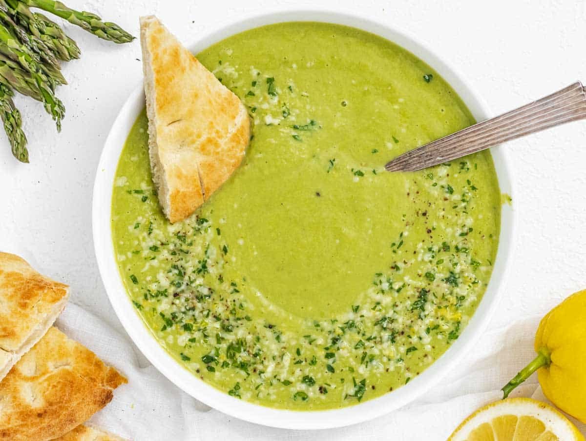 Asparagus Soup with parmesan and bread