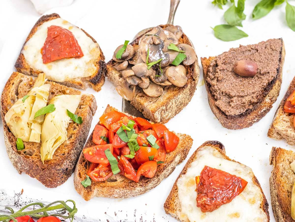 Bruschetta with different toppings