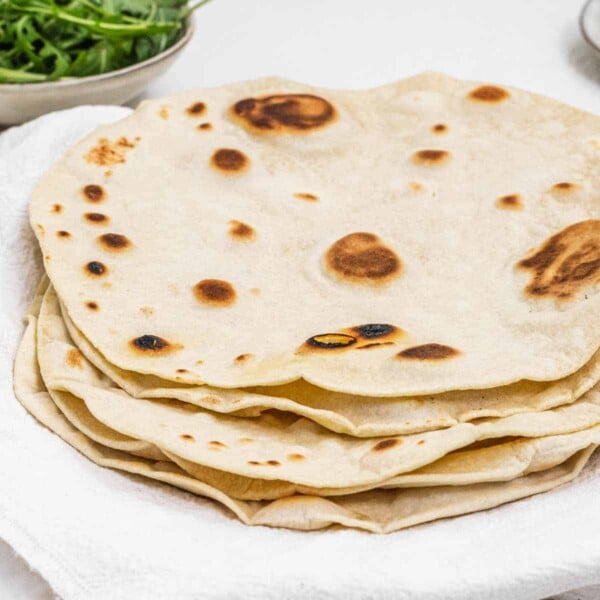 Piadina stacked on a plate