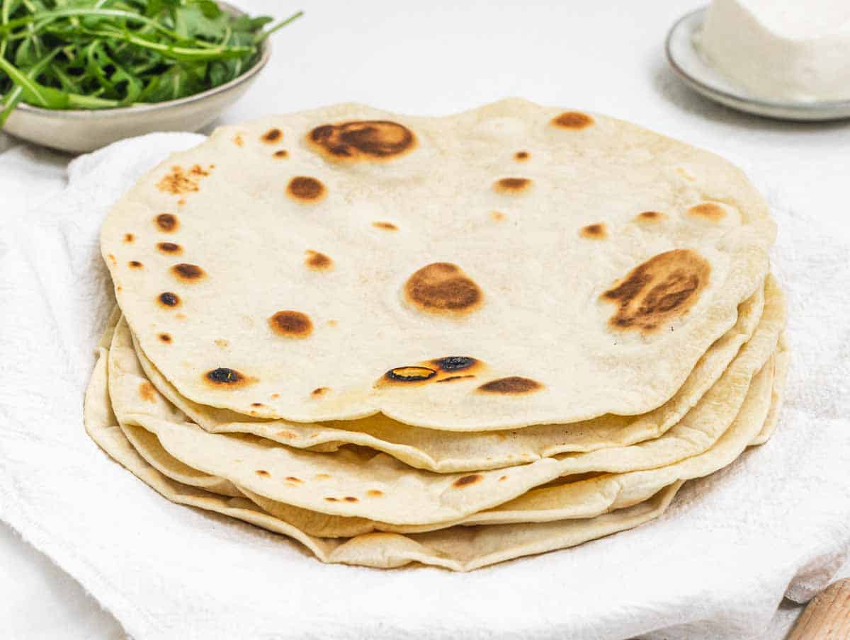 Piadina stacked on a plate