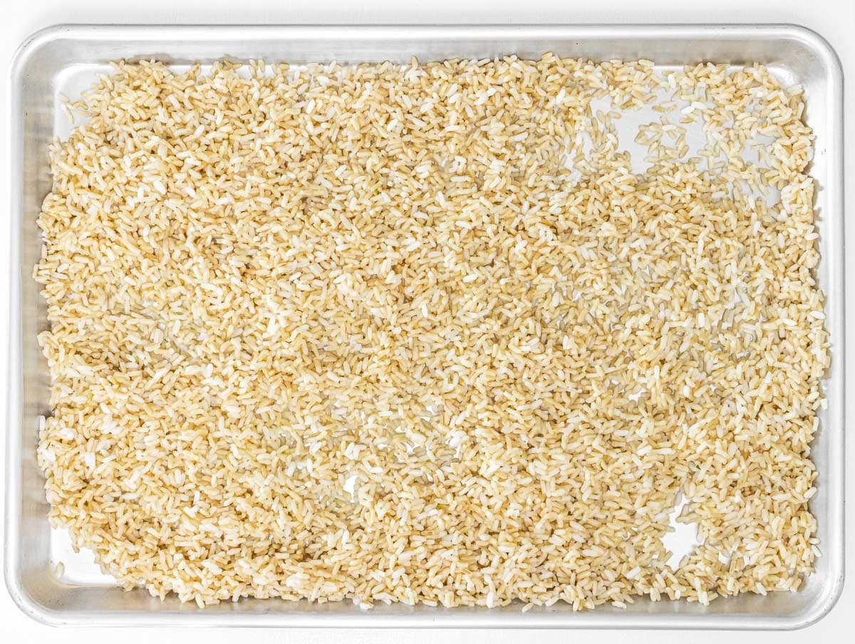 brown rice in a baking dish