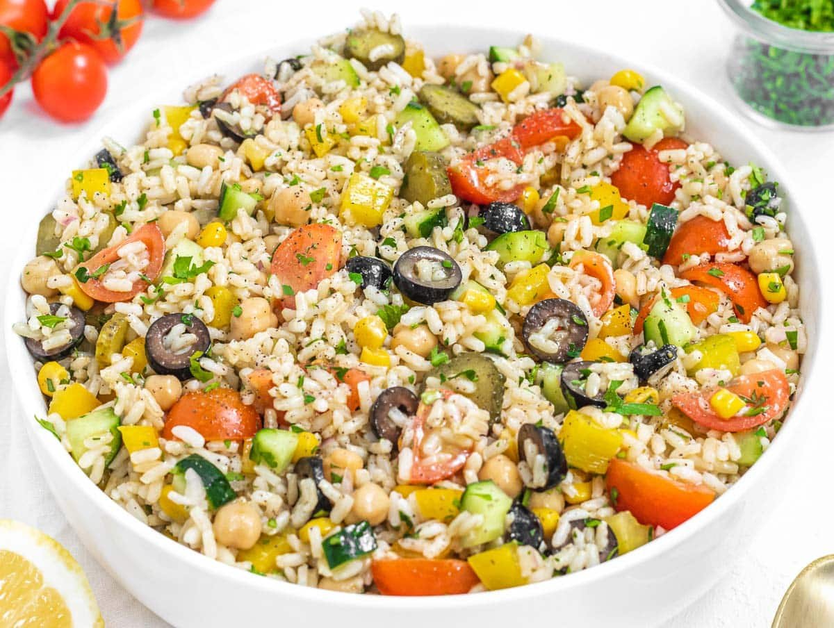 Rice salad with cherry tomatoes and fresh herbs