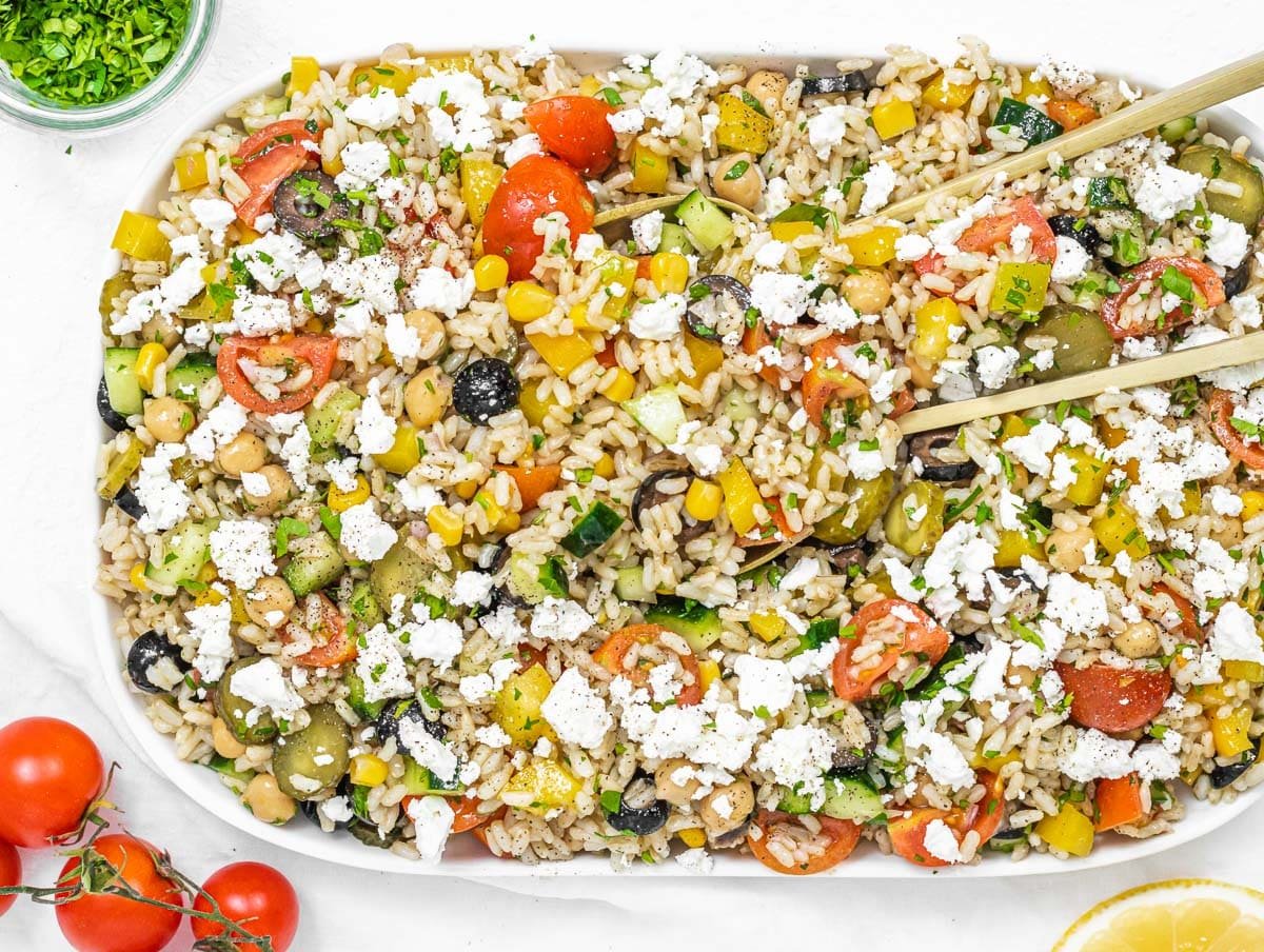 Rice salad with feta and tomatoes