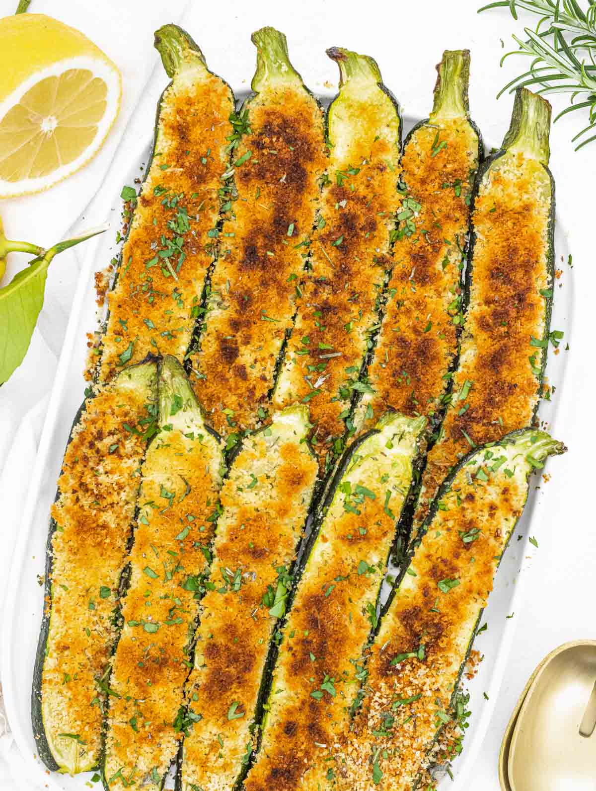 Roasted zucchini with lemon and breadcrumbs