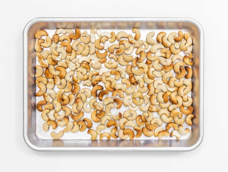cashew nuts in a baking tray