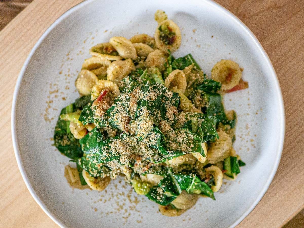 Vegan parmesan on broccoli rabe