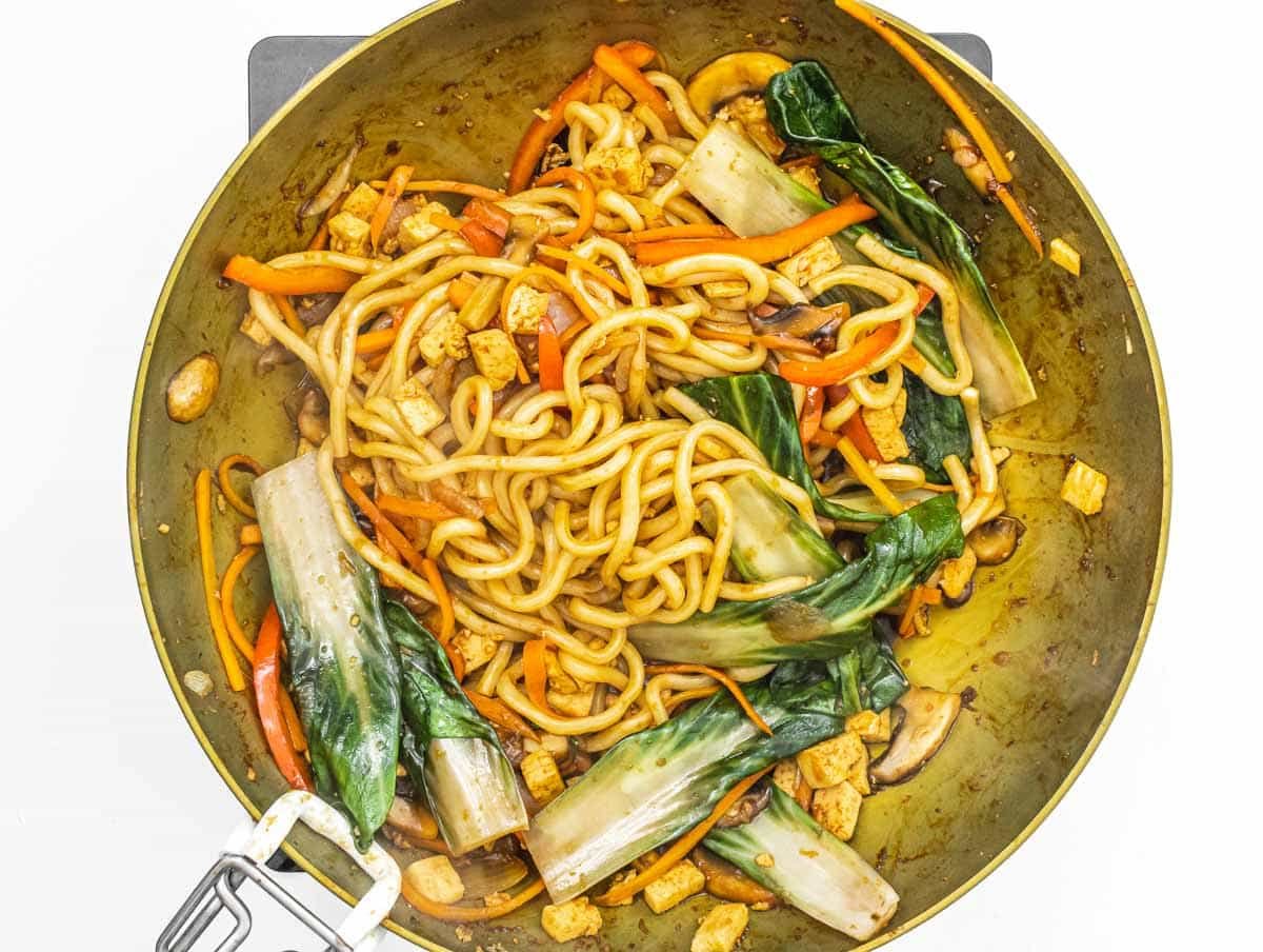 stir fried vegetables and udon noodles
