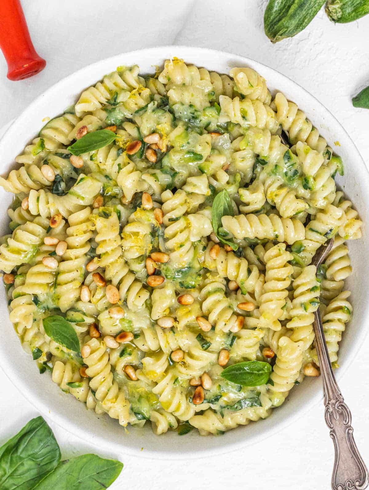 Zucchini Pasta in a bowl with fork