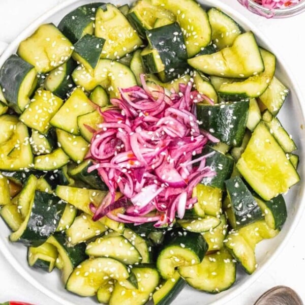 Asian cucumber salad with pickled red onion