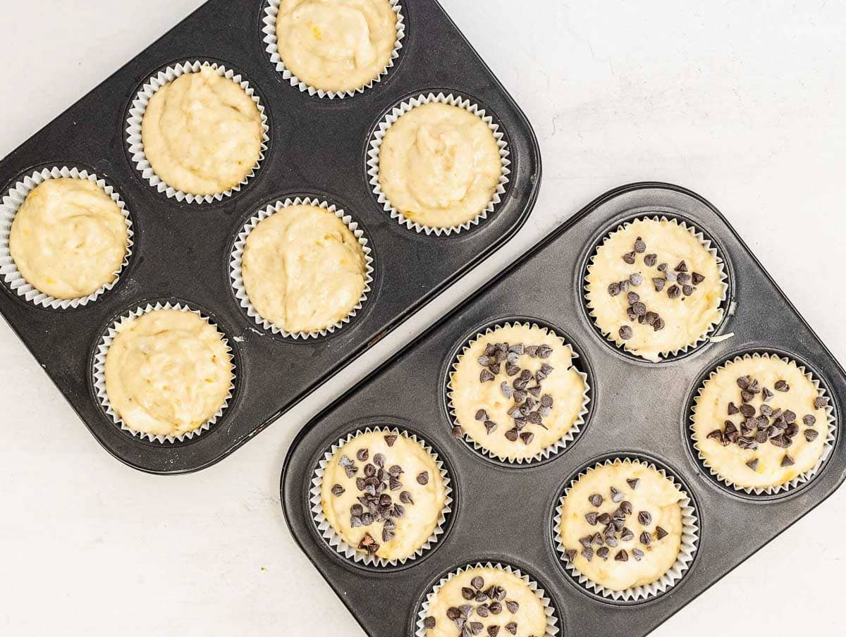 Banana bread muffins in muffin pans