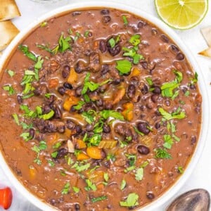 Black bean soup with lime and cilantro