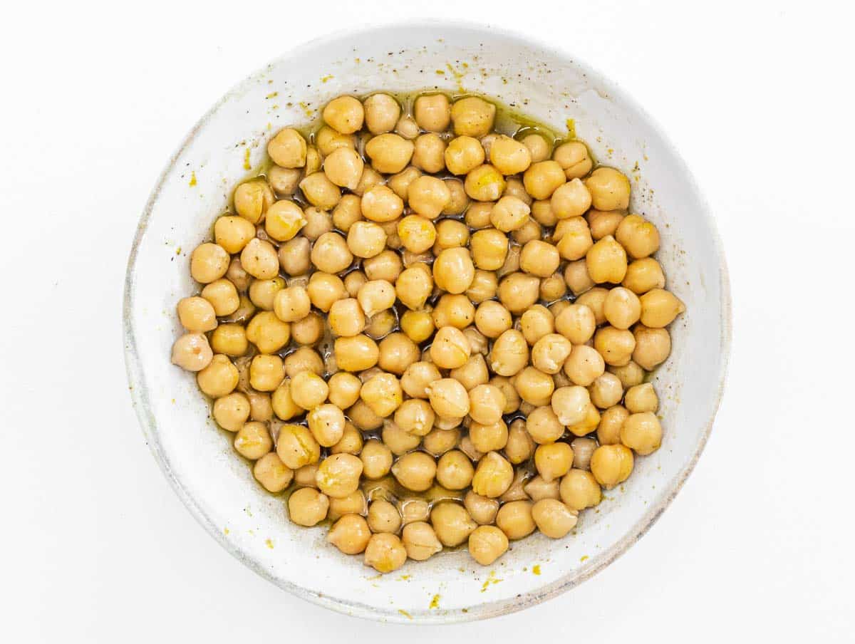 chickpeas marinating in the dressing
