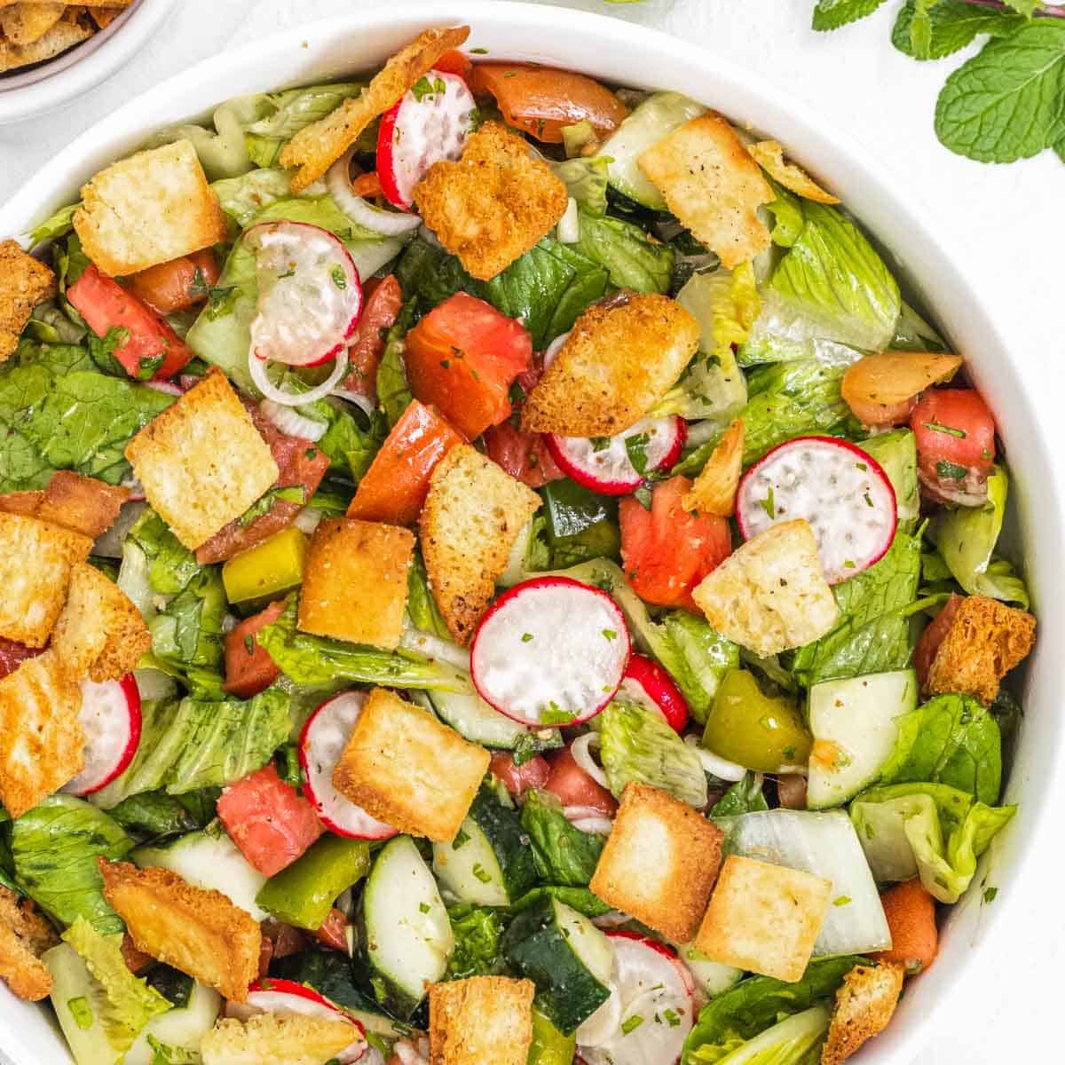 Fattoush with fresh herbs and fried pita