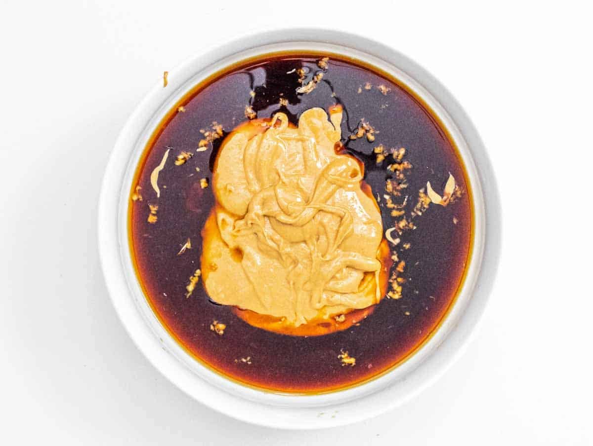 Peanut noodles sauce with soy sauce and peanut butter