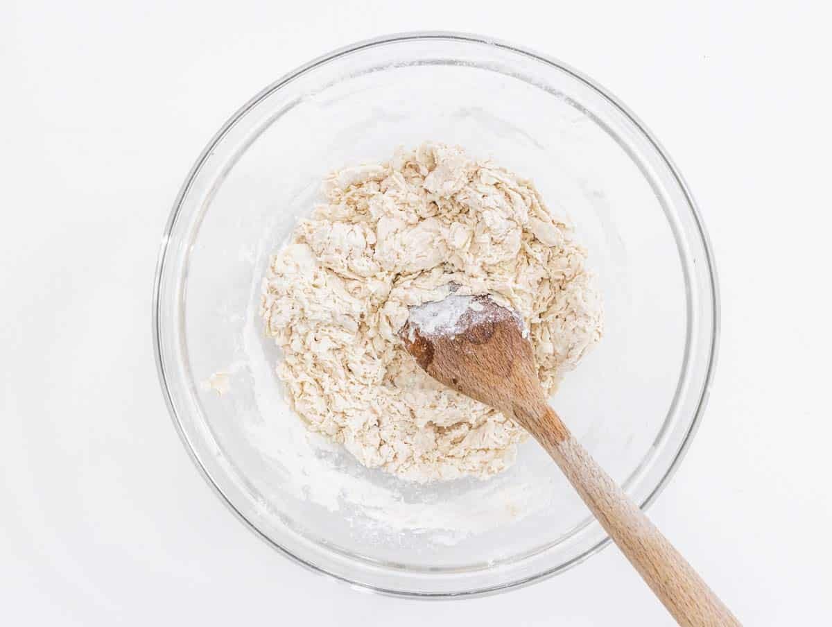 flour mix with wooden spatula