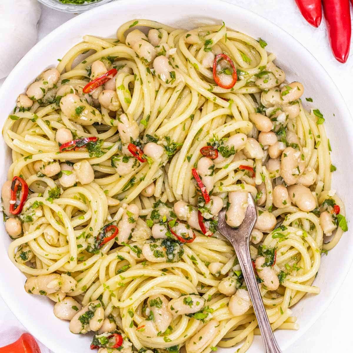 aglio olio with chili and white beans