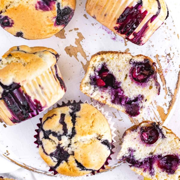 blueberry muffins cut open