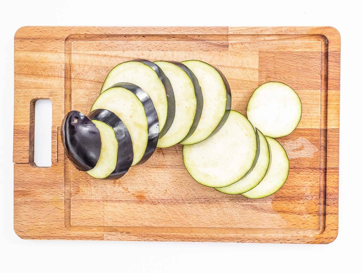 sliced eggplant on a cutting board