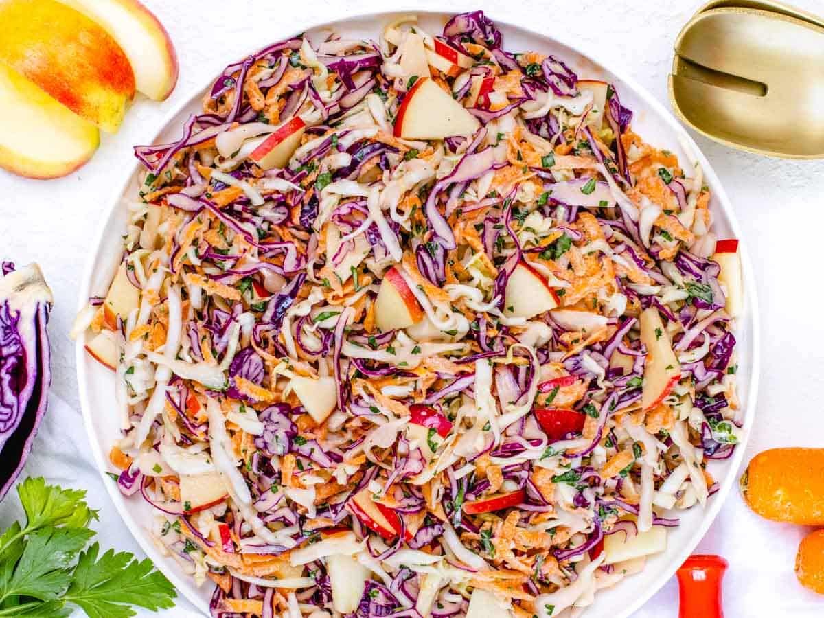 Coleslaw with cabbage with red apple
