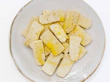Tofu slices on a plate