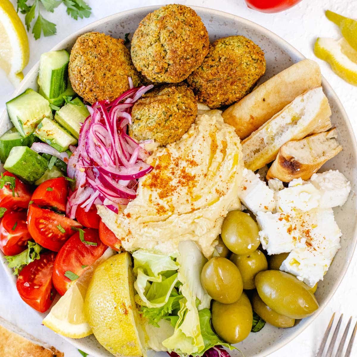 Mediterranean bowl with hummus and falafel