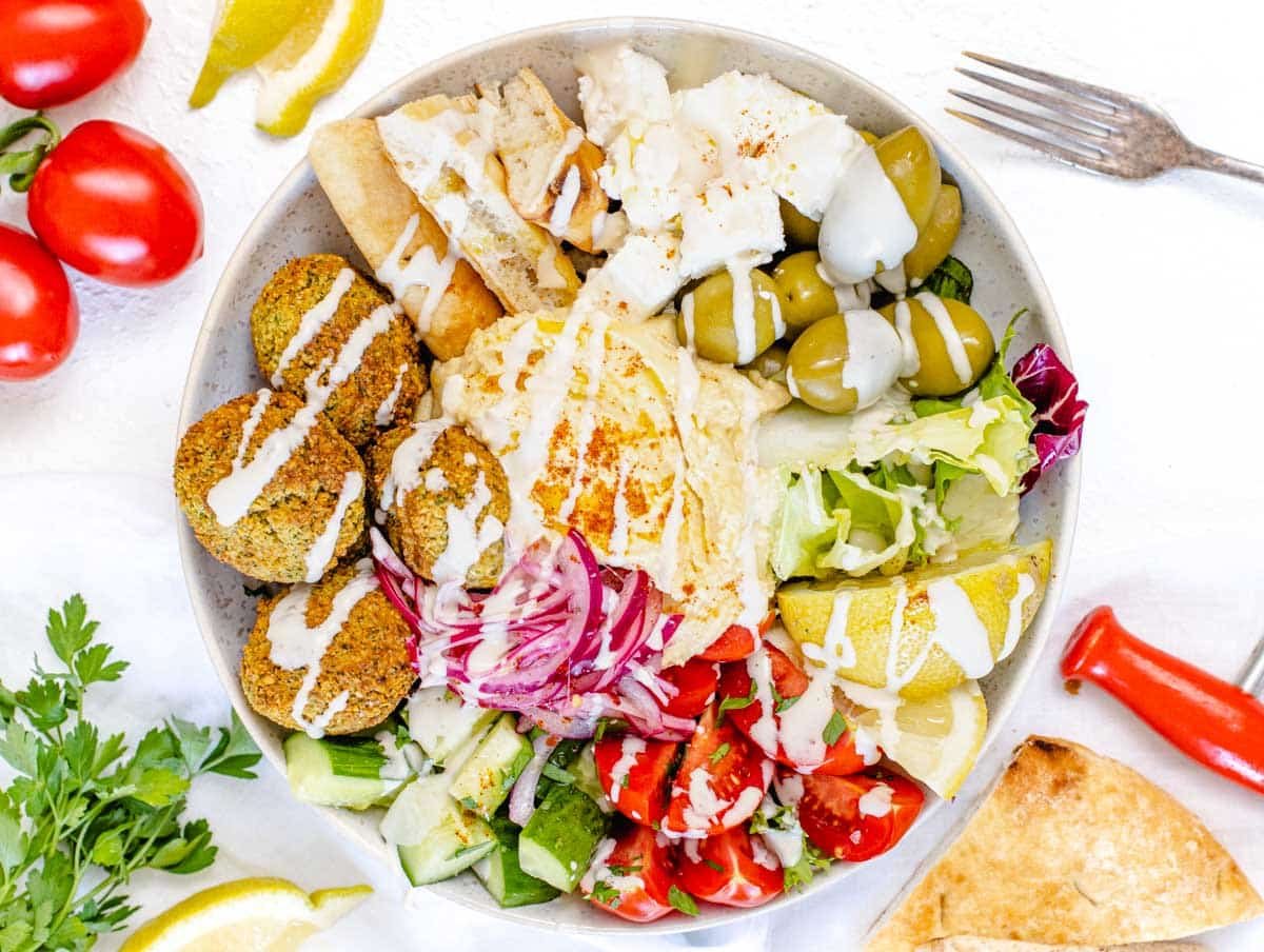 Mediterranean bowl with tahini dressing