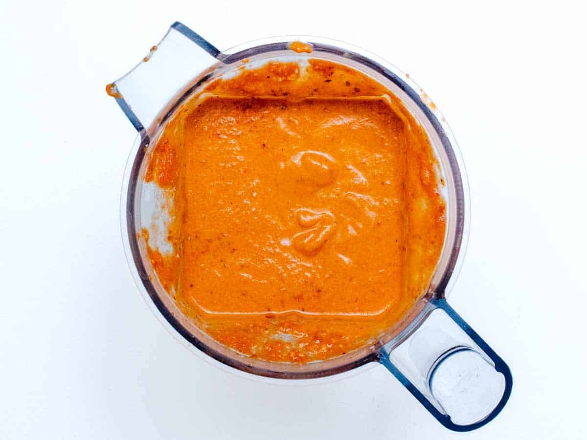 blended red pepper and almond sauce