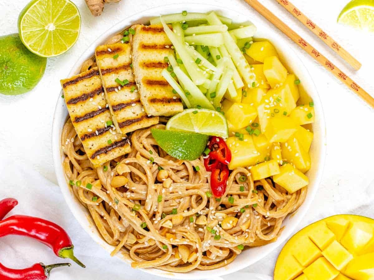 Sesame noodles with grilled tofu